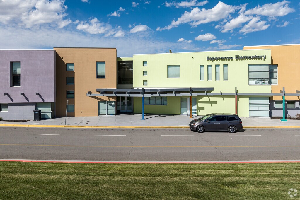Esperanza Elementary School uses pastel colors that make the building pop.