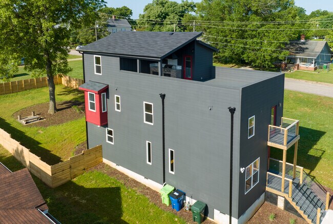 Some homes in Caraleigh feature rooftop decks with views of downtown Raleigh.