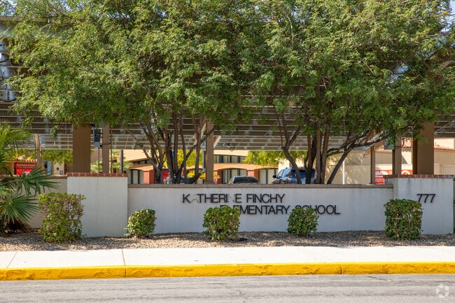 A view of the Katherine Finchy Elementary School buildings from the street.