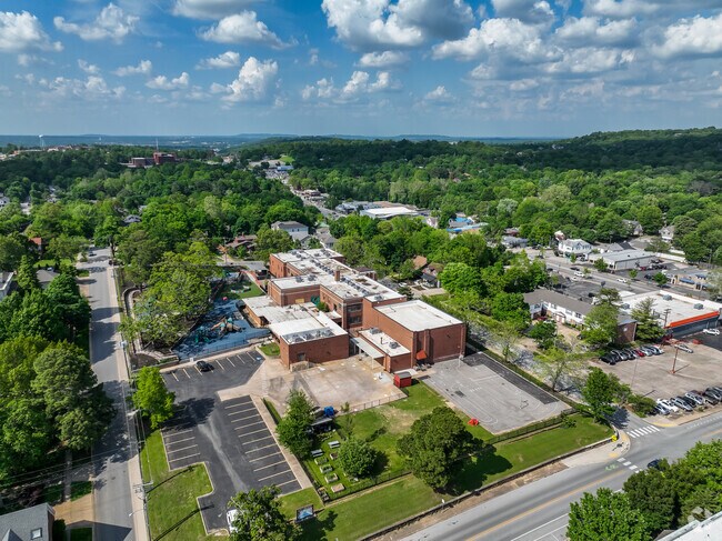 Aerial from west side of entire school.