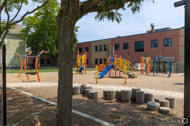 The back side of Robert L. Bailey IV Elementary in Providence.