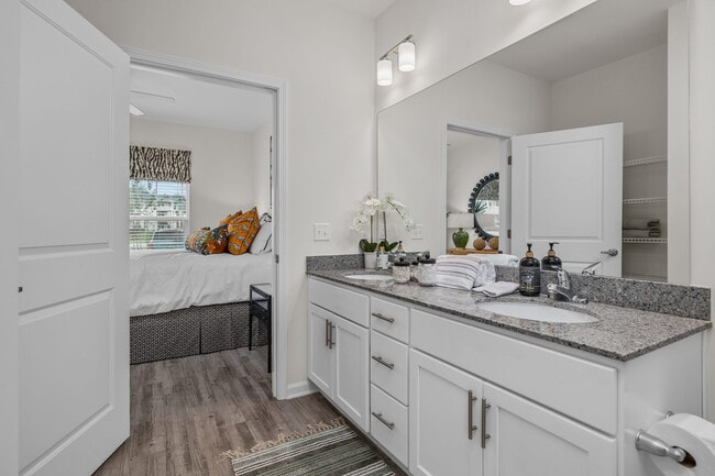 Modern bathroom with dual sinks