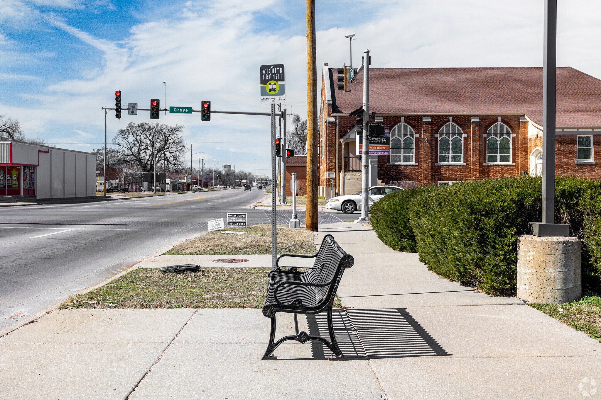 There is a public bus stop in North Central at 13th & Grove St.