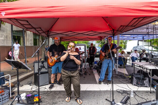 The live music at Maplewood Mayfest street fair adds to the lively atmosphere.