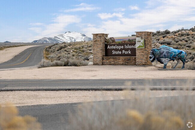 Painted bison sculptures add color to Antelope Island State Park near Syracuse.