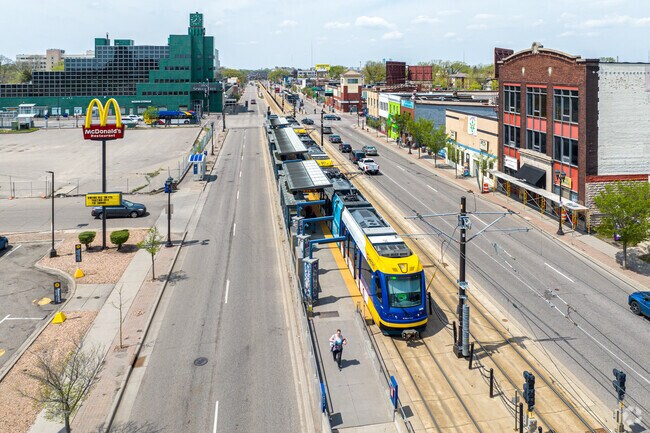 The light rail connects Hamline Midway with downtown St. Paul and Minneapolis.