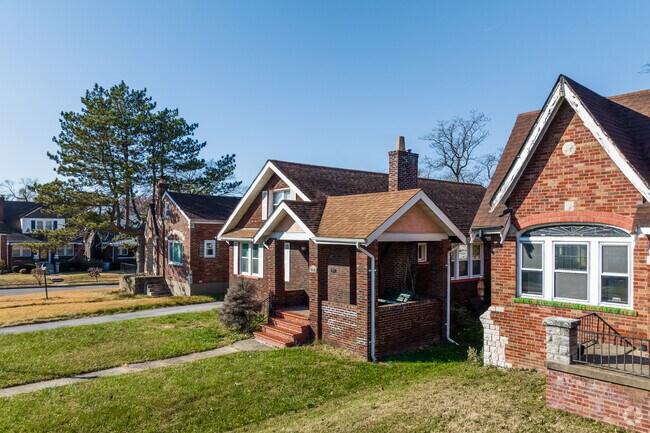 Velda Village Hills features a diverse range of residential architecture, including brick homes.