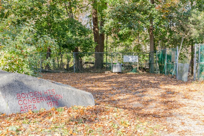 Boyden Heights Conservation Area anchors the Boyden Heights neighborhood with paths.