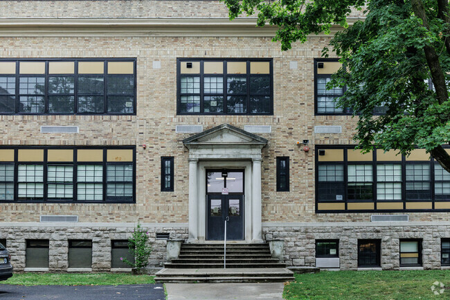 The main entrance to Leonia Middle School in Leonia, NJ.