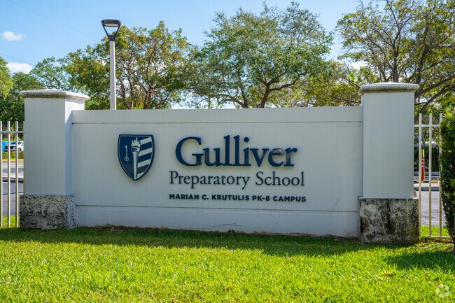 The Gulliver Prep entrance sits off Old Cutler Road near Gables By The Sea.