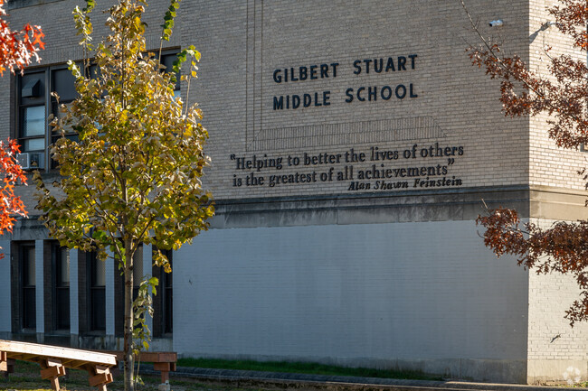 A closer look at Gilbert Stuart High School's name in Providence.