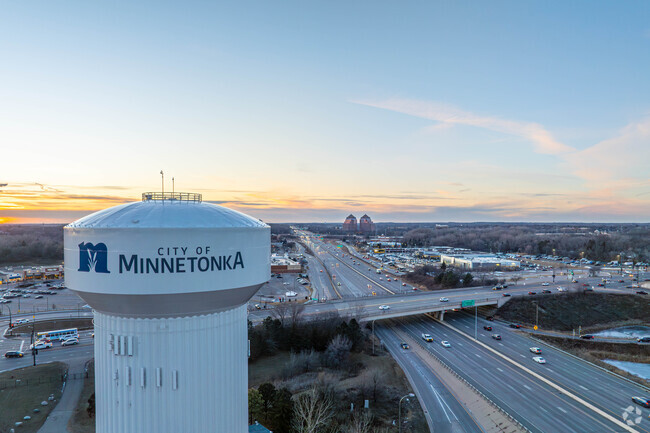 The Minnetonka water tower welcomes people to the town.