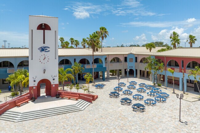Estero High School in Estero has a large outdoor courtyard for student so gather get outside.