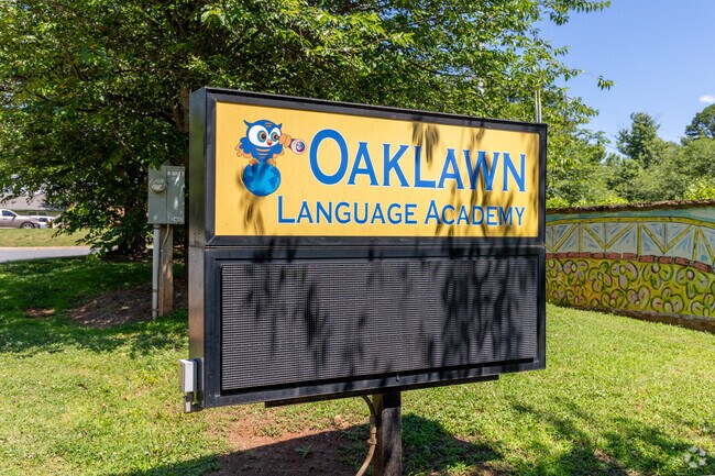 The Oaklawn Language Academy sign in Charlotte, NC.