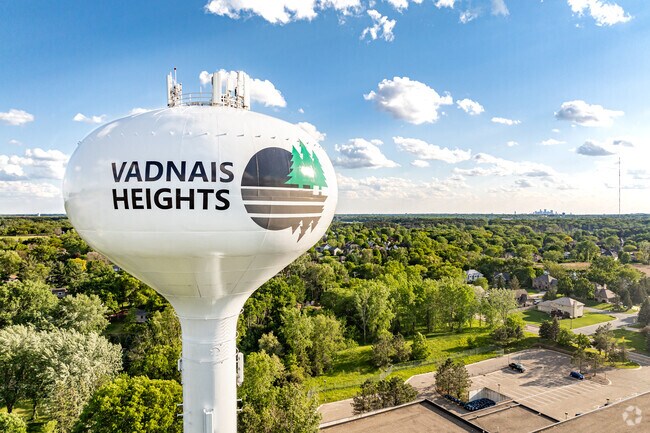 Downtown Minneapolis can be seen on the skyline from this iconic Vadnais Heights water tower.