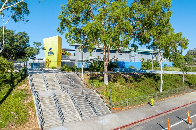 Bell Middle School's long stairway leads to the entrance in San Diego, CA.