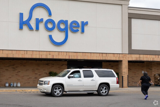 Locals can head to Forest Park Square to pick up groceries at Kroger.