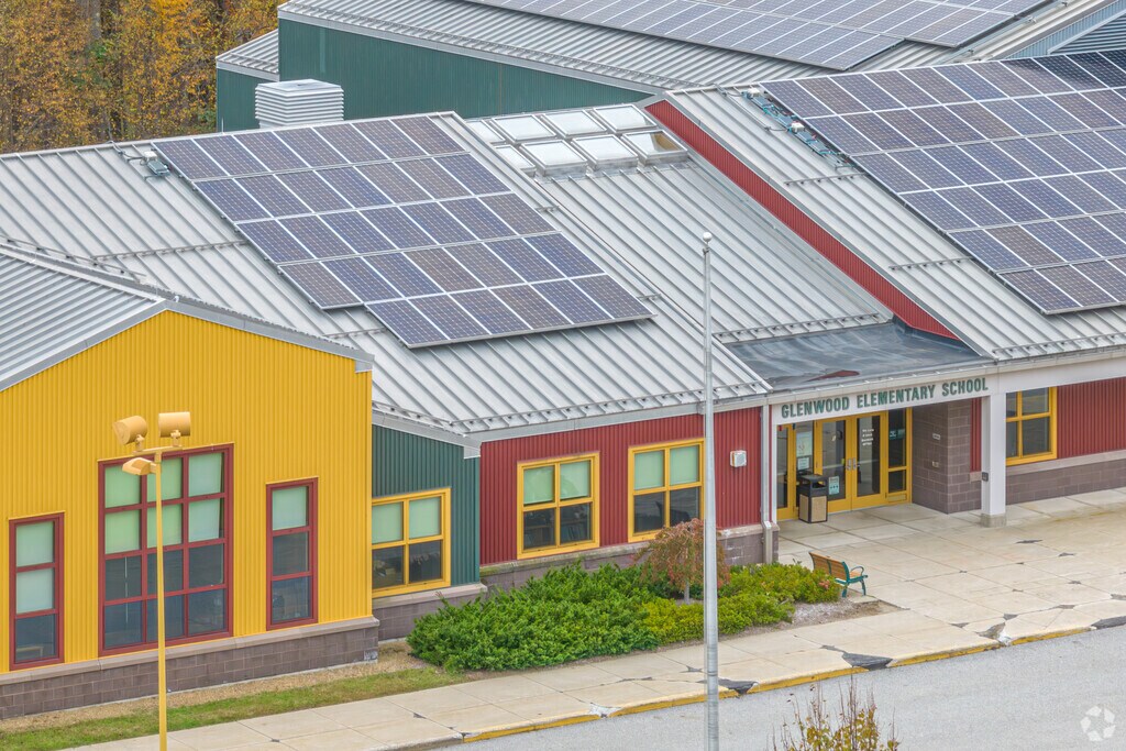 Glenwood Elementary in North Rutland has solar panels on the roof of the building.