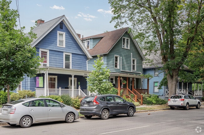 Classic American houses line many of the streets in Downtown Ithaca.