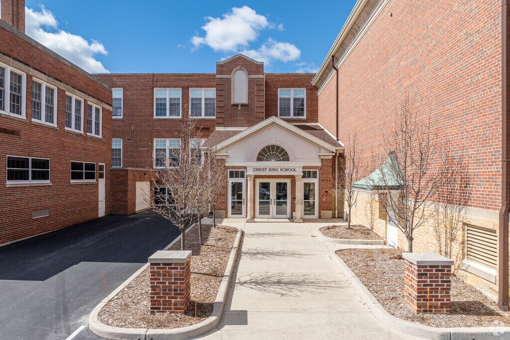 The entrance at Christ King School in Wauwatosa.
