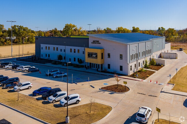 Here is an aerial view of the entrance of Astec Charter Elementary School