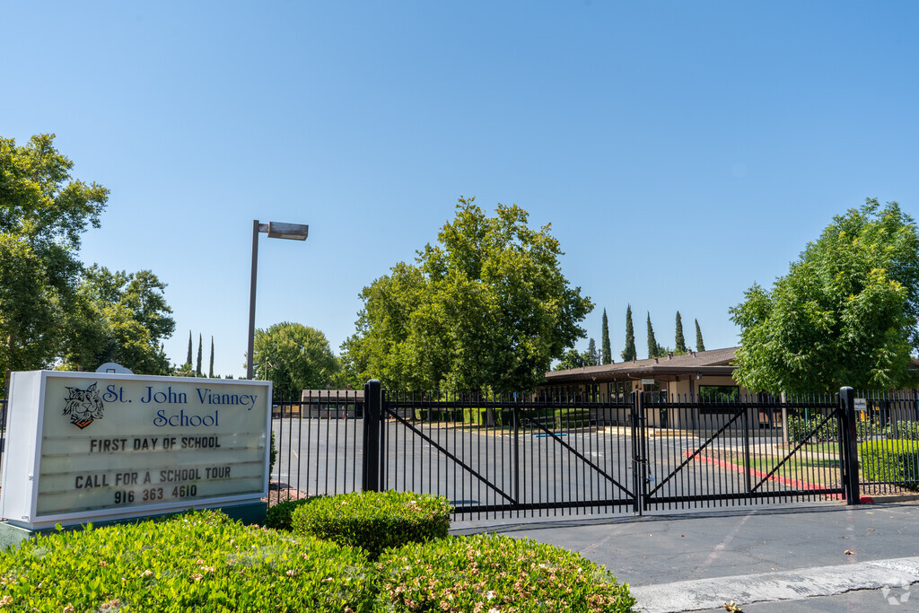 St. John Vianney School sign and building in Rancho Cordova.