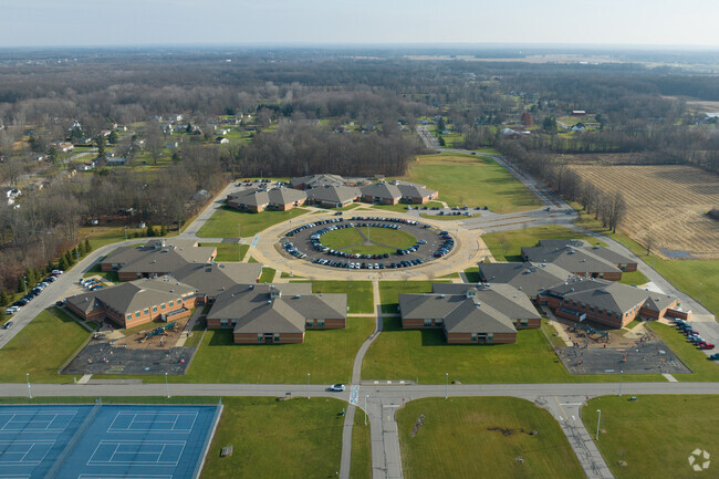 Aerial view of Midview West Elementary School and surrounding campus.
