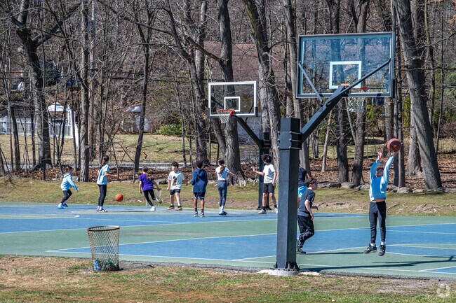 Kids from New Rochelle enjoy the basketball courts at Pinebrook Park.