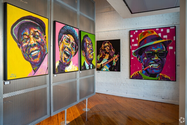 Joel Libby depicts famous blues musicians at the Blues Hall of Fame in South Main.