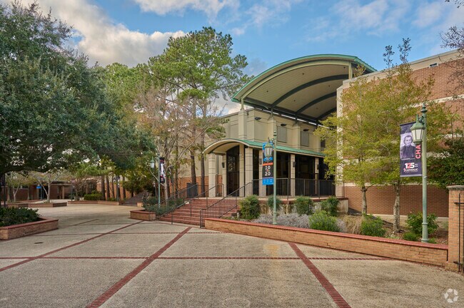 Paved courtyards are part of the serene beauty of Catholic High School in Baton Rouge.