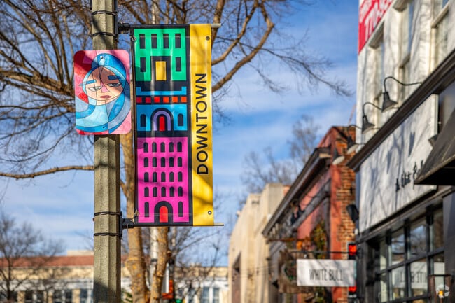 You can find the colorful pole banners around Downtown Decatur.
