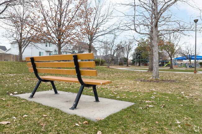 Park bench at Bonneville Park in Bonneville neighborhood, Utah.