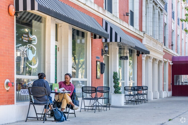 Friends enjoy a fall afternoon near the Lake Meadows neighborhood.