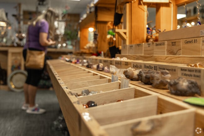 A fabulous selection of stones is sorted and priced right at the Rock Shop in Murphy.