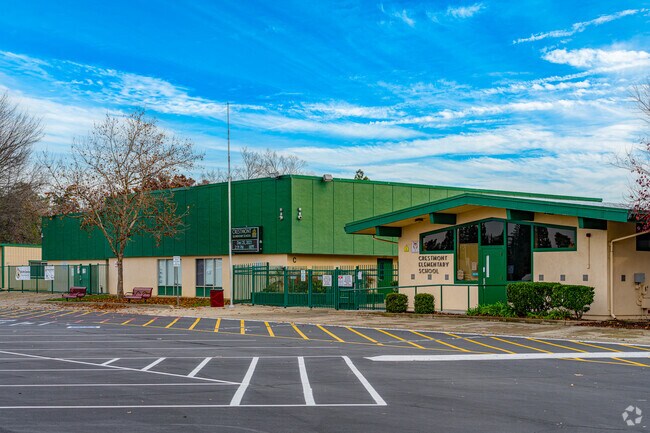 Blue sky streaks over Crestmont Elementary School.