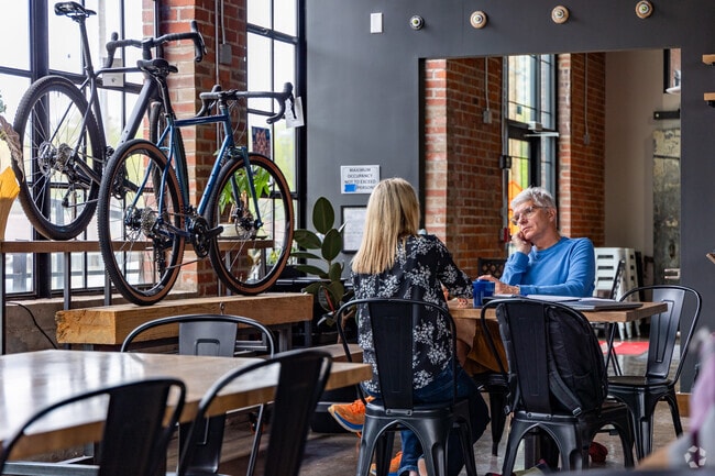 Bike-friendly Woodland Heights is home to The Chain & Sprocket, a hip cafe and bike shop.