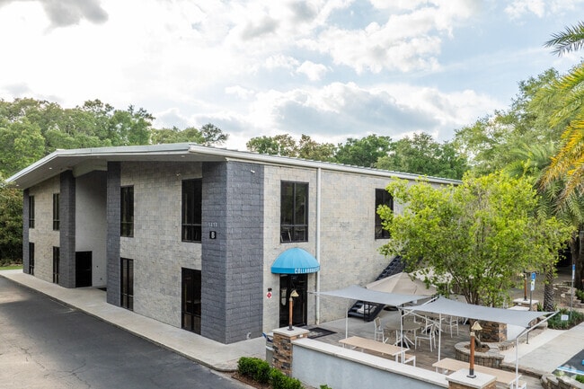 Students can enjoy outside seating at The Rock School.