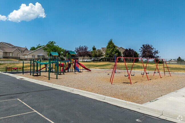 Wood chips provide soft padding for  Copper Canyon Elementary School’s playground.