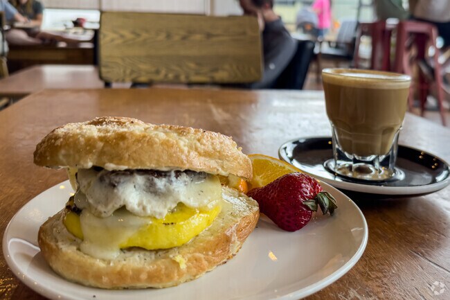 Pour Jons Coffee Shop offers delicious breakfast sandwiches as well as many varieties of coffee.