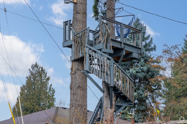Many eclectic touches can be found in Northeast Burien, such as this elaborate treehouse.