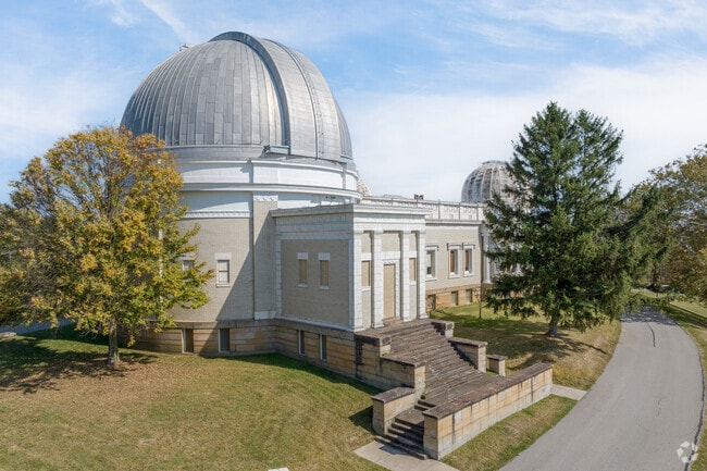 The Allegheny Observatory stands on a hilltop at the center of Riverview Park.