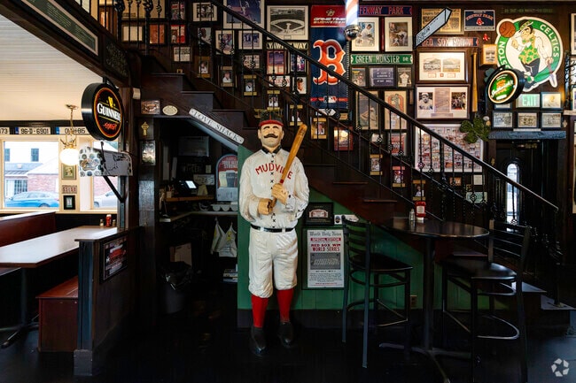 Casey at the Bat Statue inside of Casey's Pub in Holliston.
