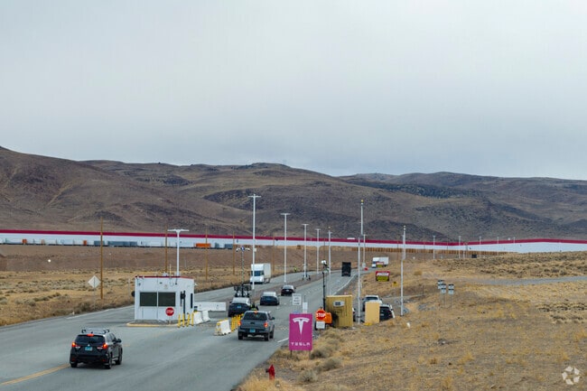 The front gates to the Tesla Gigafactory, one of Fernley's largest employers with around 12,000 people working inside.