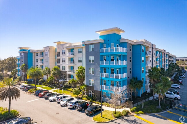 One of the colorful apartment complexes in University Hillsborough.