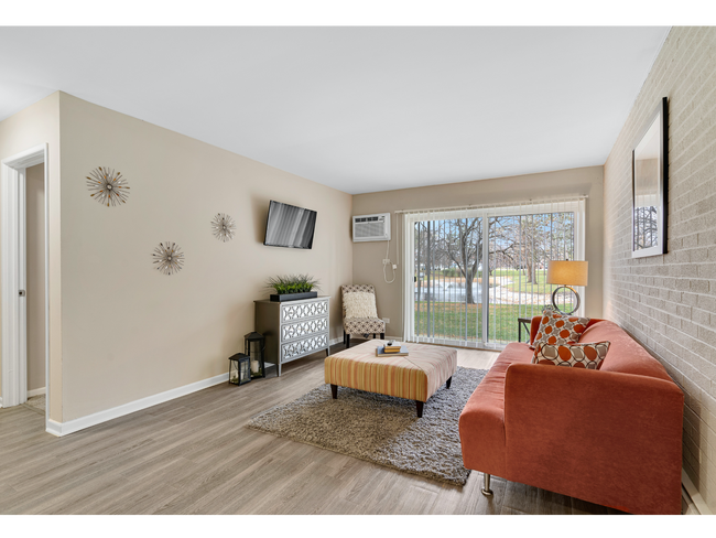 Living Room & Sliding Glass Door | Apartments For Rent in Mount Prospect Illinois | The Element