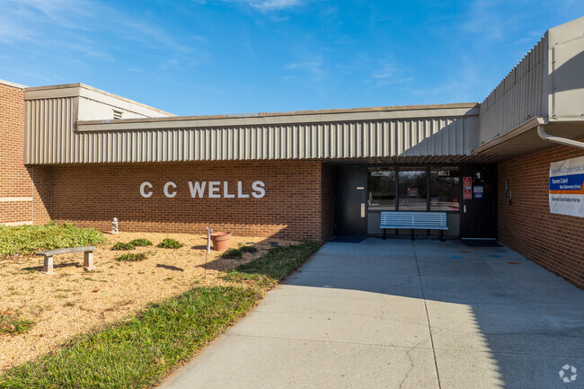 The entrance of C.C. Wells Elementary School.