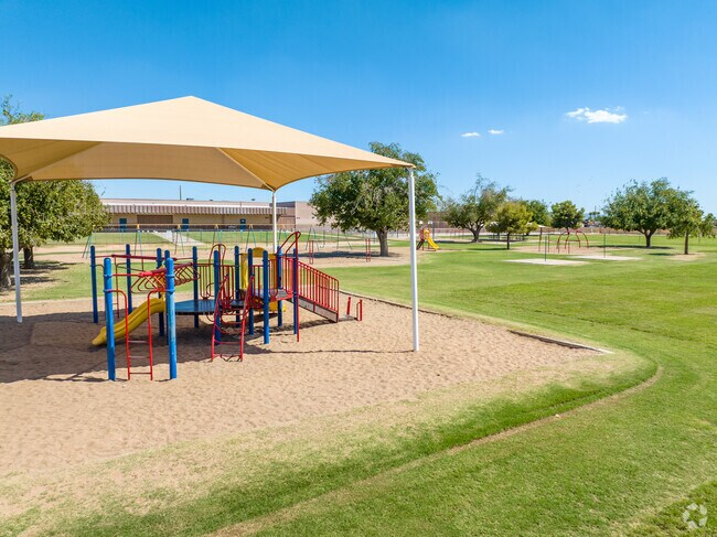 The playground at Peralta School is covered so kids can play even on hot summer days.