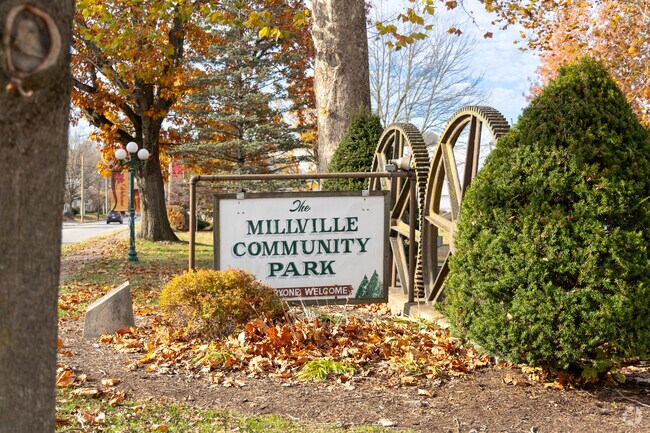 Millville Town Park’s sign marks the entrance to a popular community space.