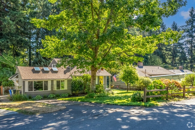 Homes in Brookside are typically surrounded by giant evergreens and firs.