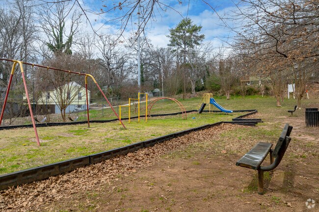 Benches let the parents watch the kids from the sidelines at Center Park.
